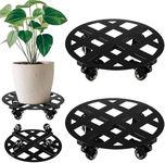 2 Packs Metal Plant Caddy with Wheels 12” Heavy-duty Wrought Iron Rolling Plant Stands with Casters Indoor and Outdoor Plant Pot Roller Base Plant Saucer Movers Black, Strong Load Capacity