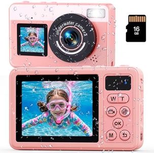 Maxmango D70 Underwater Camera, 10FT Waterproof Digital Camera for Pool & Beach, 4K 48MP Teens Underwater Cam with Dual Screens, Autofocus, 18X Zoom, Floating Camera for Boys Girls Pink(16GB)