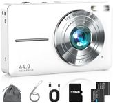 Digital Camera FHD 1080P Kids Camera with 16X Zoom Anti Shake 32GB Card, Small Compact Point and Shoot Camera Gift for Teen Starter Children Kid Student Girl Boy, Pearl White