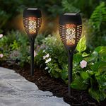 Solalite® 2 Pack 36 LED Solar Torch Light Lantern Dancing Flickering Flame Effect Stake Stick Light Waterproof Outdoor Garden Landscape Path Lamp, Black