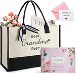 Grandma Gifts, Gifts for Grandma, Embroidery Tote Bag for Women, Grandma Birthday Gifts, Best Grandma Ever Beach Bag with Inner Pocket, Beautiful Gift Box and Greeting Card Sets