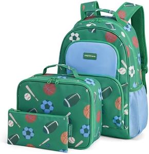mommore Kids Backpack for Boys Preschool Kindergarten BookBag with Lunch Box Lightweight School Backpack Boys Backpacks for Elementary 4-8 (3 PCS, Sports Ball)