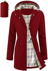 iCreek Women's Long Rain Jacket Waterproof Packable Hooded Windbreaker (Red, M)