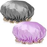 H&S 2-Pack Waterproof Shower Caps for Women, Girls & Men – Reusable Bath Hats for Long Hair – Purple & Black for Adults - Shower Cap - Bath Accessories for Women