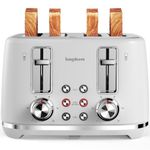 4 Slice Toaster with Extra Wide Slots & Removable Crumb Tray, Longdeem Retro Stainless Steel Toasters, High Lift, Auto Shut Off & Frozen Function, Toast Fruit Bread, Bagel & Waffle, White