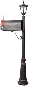 Decorative Cast Aluminum Mailbox Post with Solar Light, 71H x 26L x 9W inches, Bronze