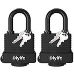 Padlock with Key, [2 Pack] [4 Keys] Diyife Waterproof Lock Key Padlocks Outdoor, 40mm Heavy Duty Padlocks Anticut, Laminated Steel for School, Gym Locker, Garage, Fence, Shed, Yard