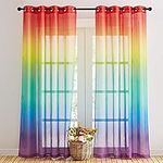 NICETOWN Kids Curtains Colour Gradient Rainbow Curtains for Girls Boys, Decorative Scarves Semi-transparent Voile curtains with eyelets, 2 Panels, W 55 x L 96 Inch Drop