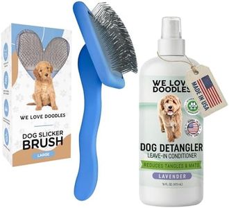 We Love Doodles Large Dog Slicker Brush & Detangler Spray Lavender - Dog Brush for Long Haired Dogs, Goldendoodles & Doodles, Tangle Remover, Dematting Spray & Leave in Conditioner for Dogs, 16 oz