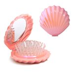 Maji Mama Foldable Travel Hair Brushes with Mirror Shell Shape Portable Folding Pocket Hair Brush Mini Hair Comb Compact Size Hair Massage Comb