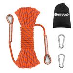 NewDoar 14KN Static Climbing Rope 8mm(5/16in) Accessory Cord Equipment 33FT(10M) 66FT(20M) 98FT(30M) 165FT(50M) Escape Rope with 2 Carabiners for Ice Climbing Equipment Fire Rescue Rope-Orange/20M