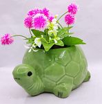 luminescence Tortoise Shaped Ceramic Indoor Flower Pot Planter Indoor Outdoor Planter Handicraft Plant Container Set (Ceramic) Green Colour Size (23 x 15 x 10) cm Pack of 1