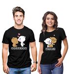 Hangout Hub Hh83 Men's & Women's Round Neck Regular Fit T-Shirt-Perfect Pair (Black;Men Xxl;Women M)-Pack Of 2-Couple T-Shirts