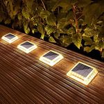 Lacasa Solar Deck Lights, 4 Pack 30LM LED Dock Lights Warm White 2700K, Outdoor Solar Powered Step Lights Light up All Night IP68 Waterproof Auto ON/Off for Garden Stairs Driveway Pathway Lighting