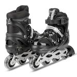 HCN Inline Skates with PU Flashing Wheel Aluminum Body in-Line Skates with Size Adjustable with LED Flash Lights Set for Boys Kids and Girls Length for Age 8-16 Years (black)