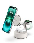 Belkin MagSafe Charger Compatible, 3-in-1 Qi2 Wireless Charging Dock 25W, Adjustable Wireless Charger for iPhone 17, Apple Watch, AirPods, Desktop Phone Stand for Travel w/ 45W Adapter - Sand