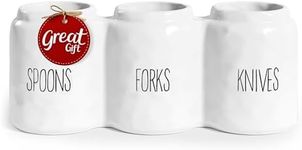 Barnyard Designs Silverware Caddy for Countertop - Cutlery Organizer for Spoon, Fork, and Knife - Ceramic Utensil Holder for Flatware or Plasticware - Perfect for Parties - 12.5” x 4.25” x 5” (White)