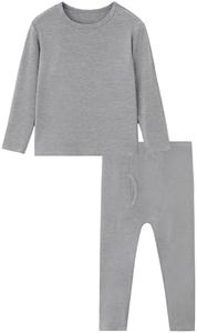 BambooBud Thermal Underwear for Kids Boys Long Sleeve Top and Bottom Pajama Set Soft Undershirts Johns Base Layer XXS-XL, Heather Grey, XX-Small