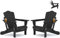 KINGYES Folding Adjustable Backrest HDPE Adirondack Chair Set of 2, Black