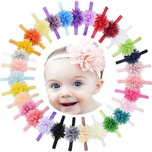 DeD 30PCS Girls Headbands Chiffon Flower Bows Soft Strecth Bands Hair Accessories for Newborns Infants Toddlers and Kids