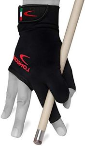 Longoni Black Fire 2.0 Billiard Pool CUE Glove - for Left or Right Hand - Black (Large, for Right Hand (Left-Handed Player))