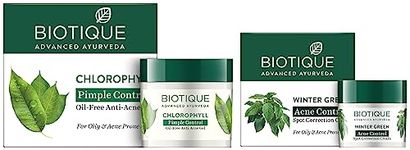 Biotique Bio Winter Green Spot Correcting Anti Acne Cream, 15g And Biotique Bio Chlorophyll Oil Free Anti-Acne Gel & Post Hair Removal Soother For Oily & Acne Prone Skin, 50G