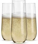 Prestee 12 Stemless Plastic Champagne Flutes - 9 Oz Disposable Glasses for Mimosas, Cocktails, Shatterproof Party Drinkware, Clear Champagne Flute Set for Weddings, New Year’s Eve, and Events