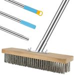 AMZQ Stainless Steel Deck Wire Brush with 5.9 Ft Long Handle for Removing Rough Surface Dirt, Scrubbing Stains on Concrete, Cleaning Outdoor Deck, Garage, Pool, Grout, Patio