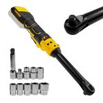 3/8" Extended Cordless Ratchet Wrench for Dewalt 18V 20V Batteries, (6-inch) 16cm Extended Head, 80N.m, 320RPM Electric Power Ratchet Wrench Set with Built-in LED Light & 8 Sockets