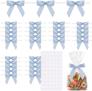 60PCS Mini Blue Bows 2.5" Premade Gray Blue Twist Tie Bows