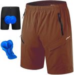 Men's Mountain Bike Shorts 3D Padded Baggy Bicycle Riding Cycling Shorts Quick Dry Lightweight Biking Shorts(Brown,M)