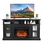 COSTWAY Electric Fireplace TV Stand for TVs Up to 65 Inches, 1400W Heater Insert with Remote Control, 6HTimer, 3-Level Flame, Overheat Protection and CSA Certification, Adjustable Shelves, Black