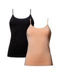 DANISH ENDURANCE Women's Seamless Bamboo Camisole Tank Top, Adjustable Straps, Hypoallergenic 2 Pack, Multicolor (1 x Black, 1 x Nude Beige), X-Small/Small