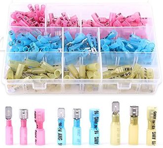 Glarks 200pcs 22-16/16-14/12-10 Gauge Nylon Heat Shrink Waterproof Fully/Semi Female/Male Electrical Insulated Spade Quick Splice Crimp Terminals Connectors Mix Assortment Kit