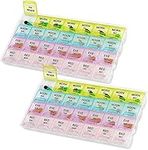 Weekly Pill Organizer - 4-Times-a-Day - Planner for Pills, Vitamins & Medication - Portable Travel Pill Organizer - Medication Reminder Box - 2 Pack