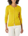 Amazon Essentials Women's Lightweight Crewneck Cardigan Sweater, Dark Yellow, Medium