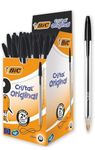 BIC Cristal Original Smudge Free Ballpoint Pens, Ideal for School, Black, Medium Point (1.0mm), Pack of 50