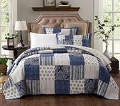 DaDa Bedding JHW-675-CK Bohemian Floral Denim Bedspread Set Cal King Blue