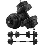 SONGMICS 2-in-1 Dumbbells Set, 2 x 10 kg Adjustable Dumbbells with Extra Barbell Bar, Plastic-Coated Weight Plates, Fitness Exercise, Home Gym, Black SYL20HBK