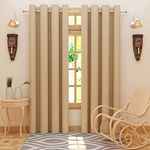 DREAM CARE 100% Room Darkening Blackout Solid Long Door Curtain | Thermal Insulated Heavy Polyester Noise Reducing Curtain | (9 Feet | 274.32 cm)(2 Pieces Set)(Beige)