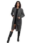 CHKOKKO Women Solid Open Front Casual Winter Wear Trench Coat Grey L