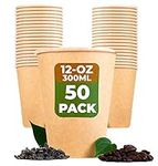 Beeleeve [50-Pack Super Strong 100% Compostable Coffee and Tea Cups - Eco - Biodegradable - Disposable Rigid Containers for Office, Party & Wedding - Brown Kraft Paper, PLA Coating (300ml / 12oz)