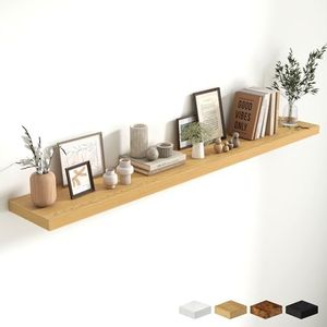 Fun Memories 72 Inch Fireplace Mantel Shelf, 10 Inch Deep Shelves for Display & Wall Storage, Rustic Wood Wall Shelf, Extra Long Floating Shelves for Living Room Laundry Room, Oak, Set of 1
