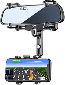 ILKCC Rearview Mirror Phone Holder for Car, 360° Rotating and Retractable Multifunctional Rear View Phone Mount, Upgraded Four Corners Fixed Anti-Shake Fit All Smartphones & Bigger Vehicle