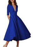 YMING Women Wedding Guest Party Cocktail Dress A Line Long Gown Elegant Party Dresses Blue L