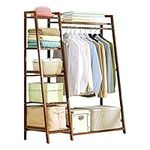 ZZBIQS Ladder Clothing Rack for Hanging Clothes Heavy Duty Bamboo Coat Closet Garment Rack with 7-Tiers Storage Shelves on the Left for Bedroom Guest room, 43.3"L x 15.7"W x55.1"H