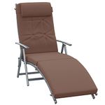 Outsunny Sun Lounger Steel Frame Outdoor Folding Chaise Texteline Lounge Chair Recliner with Headrest & 7 Levels Adjustable Backrest, Brown