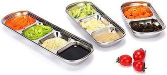 Drizzle Sauce Dish Stainless Steel Soy Tomato Sauce Salt Vinegar Sugar Spices Flavor Condiment Dip Bowls Korean BBQ Home Kitchen Plates (Three Squares(3pcs))