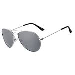 ROCF ROSSINI Unisex Kids Aviator Polarized Sunglasses Boys And Girls Cat.3 Sun Glasses For Baby Metal Toddler Shades With Case Uv Protection (Silver Frame,Grey Lens), 3-8 Year