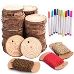 HOHOTIME Natural Wood Slices, 50 PCS 2''-2.4'' Unfinished Predrilled with Hole Wood Discs with Twine, Round Wood Circles DIY Craft Kit for Wedding Decoration Christmas Ornaments